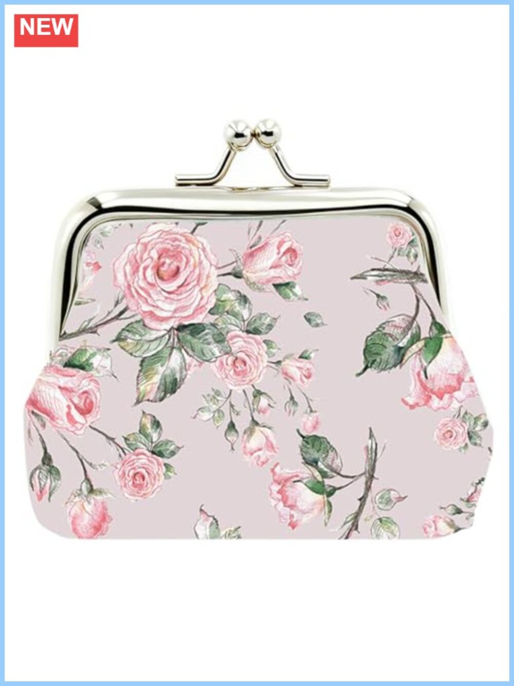 Floral PU Leather Small Coin Purse Kiss-Lock Change Wallet Card Case